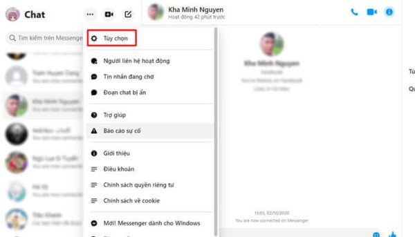 Tuỳ chọn để ẩn thời gian online trên giao diện Messenger