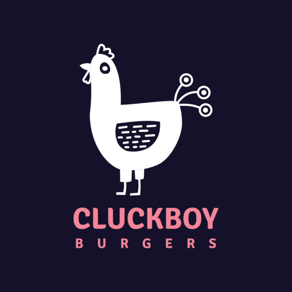 Cluckboy Burgers là hình ảnh một con gà ứng dụng làm logo vui nhộn
