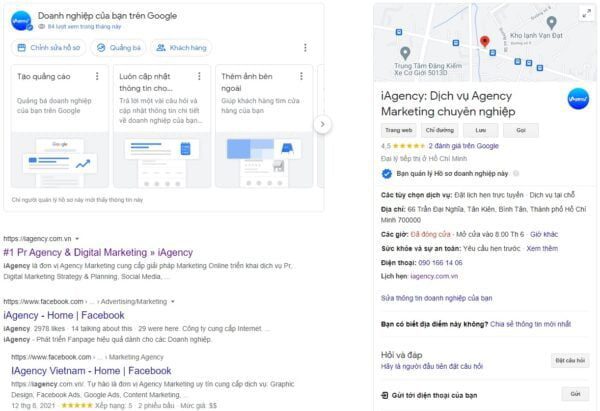 Thông tin đầy đủ khi xác minh Google Local Business thành công