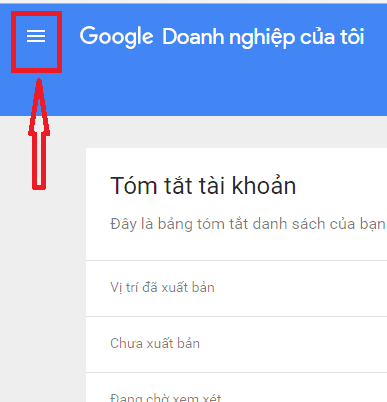 Menu hỗ trợ Google Doanh Nghiệp