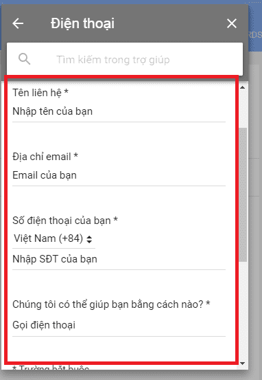 Form điền thông tin hỗ trợ xác minh Google Local Business